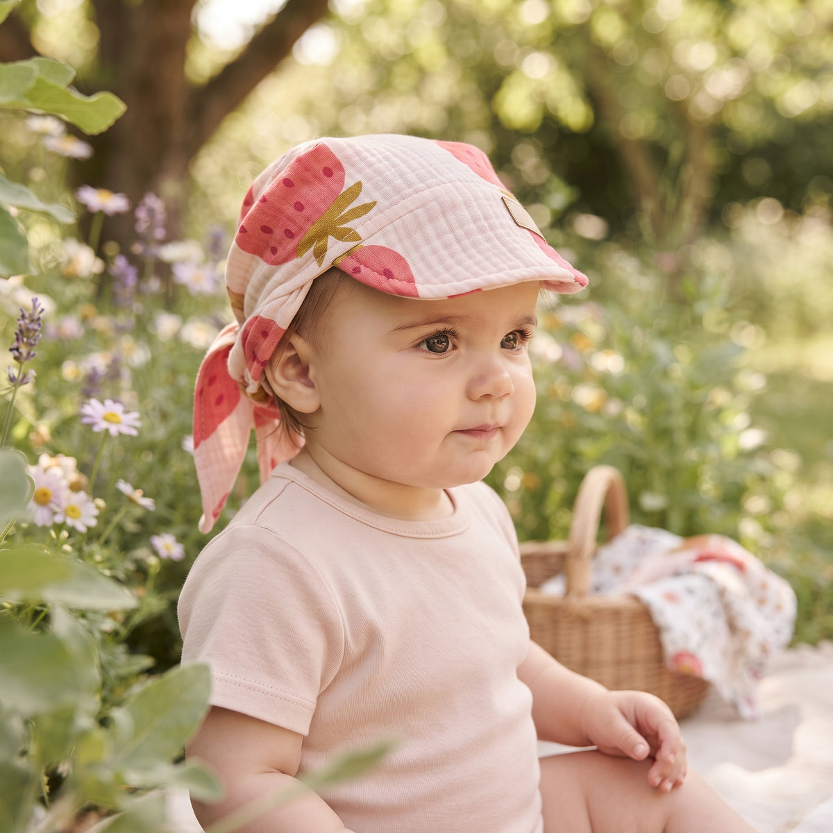 Foulard en mousseline avec visière Monkey Mum® - Fraise