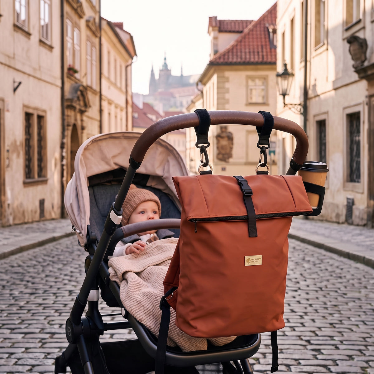 Monkey Mum® Softshell rugzak voor kinderwagen – Herfstbladeren