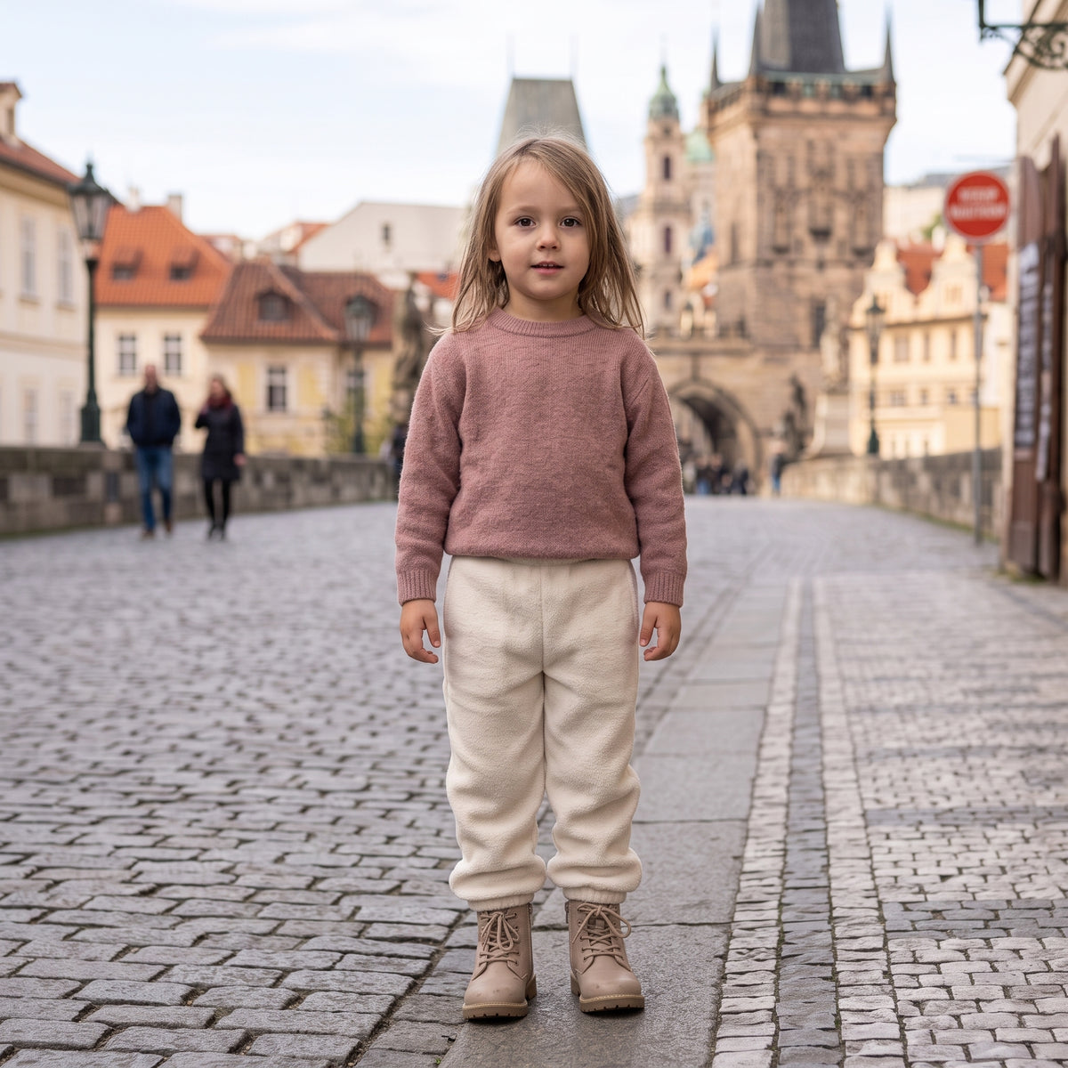 Monkey Mum® Pantalons de jogging en polaire - Beige