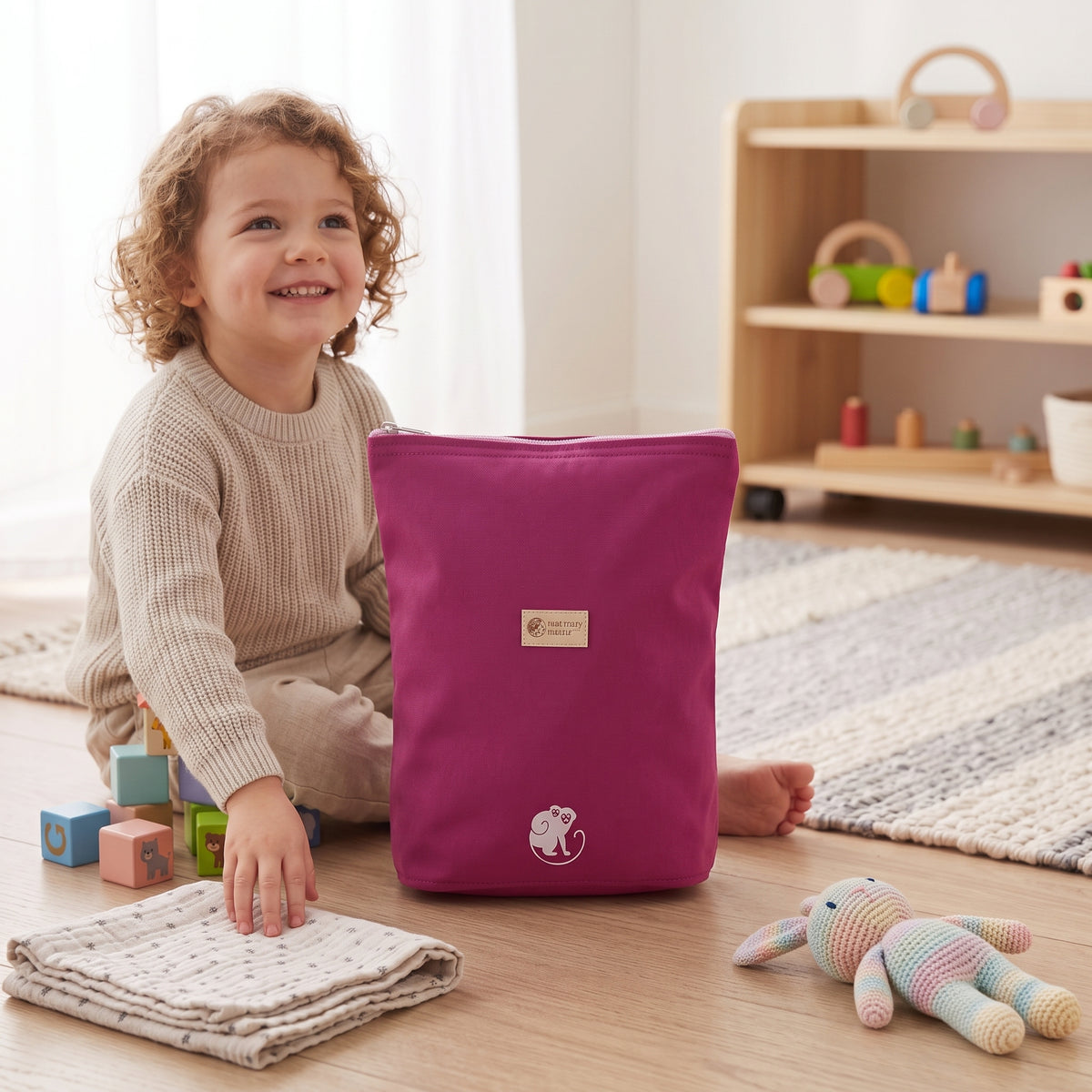 Petit sac à dos softshell pour enfant Monkey Mum® - Framboise juteuse