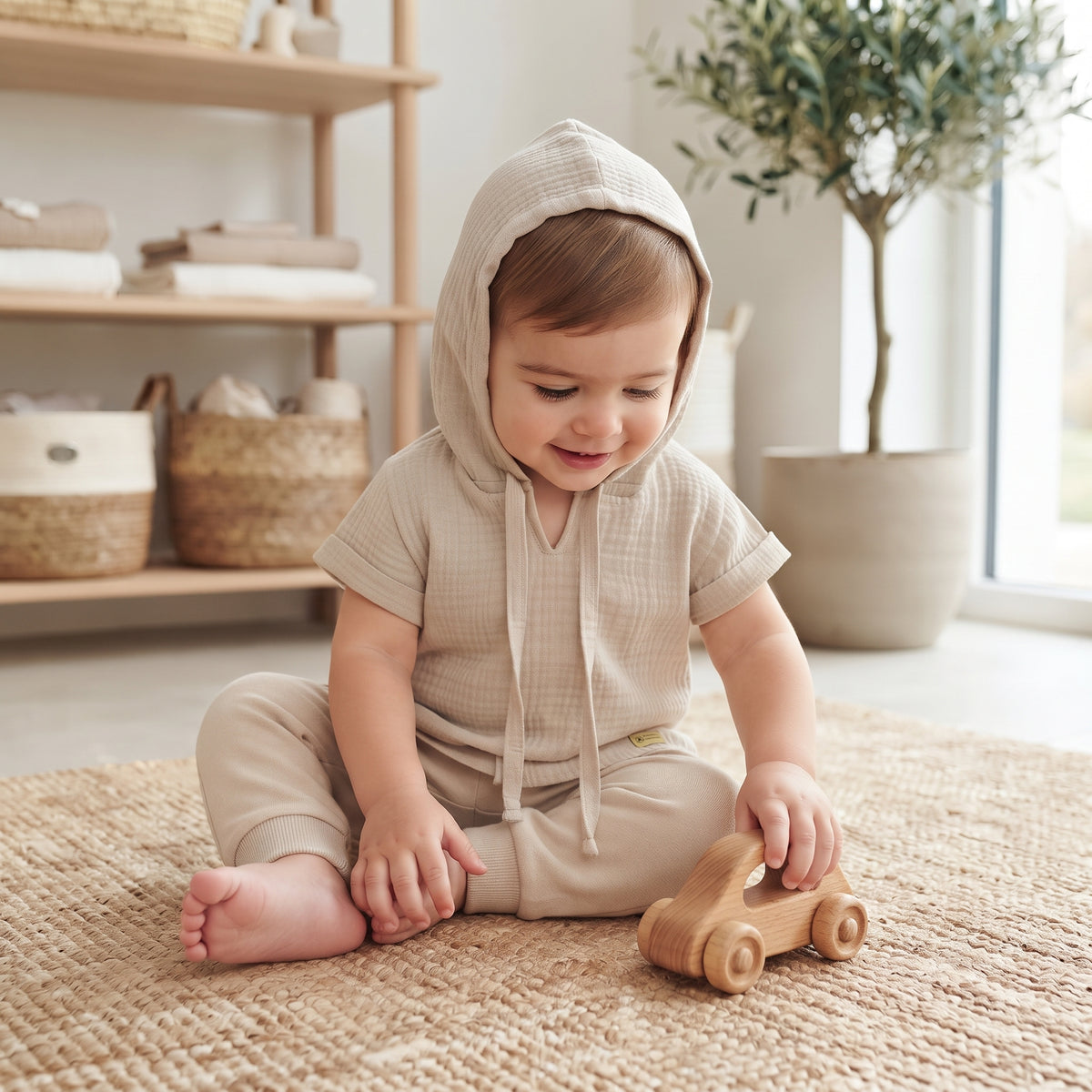 T-shirt à capuche en mousseline Monkey Mum® - Beige