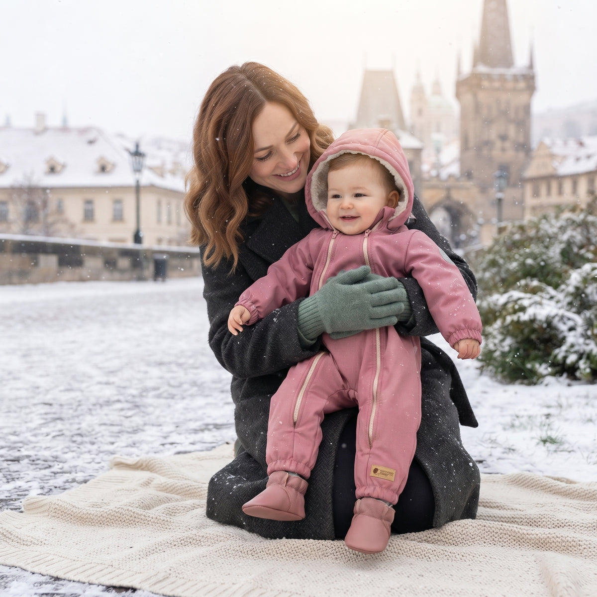 Monkey Mum® Combinaison d’hiver softshell enfant avec doublure en mouton - Petite brebis rose - t. 62/68, 74/80