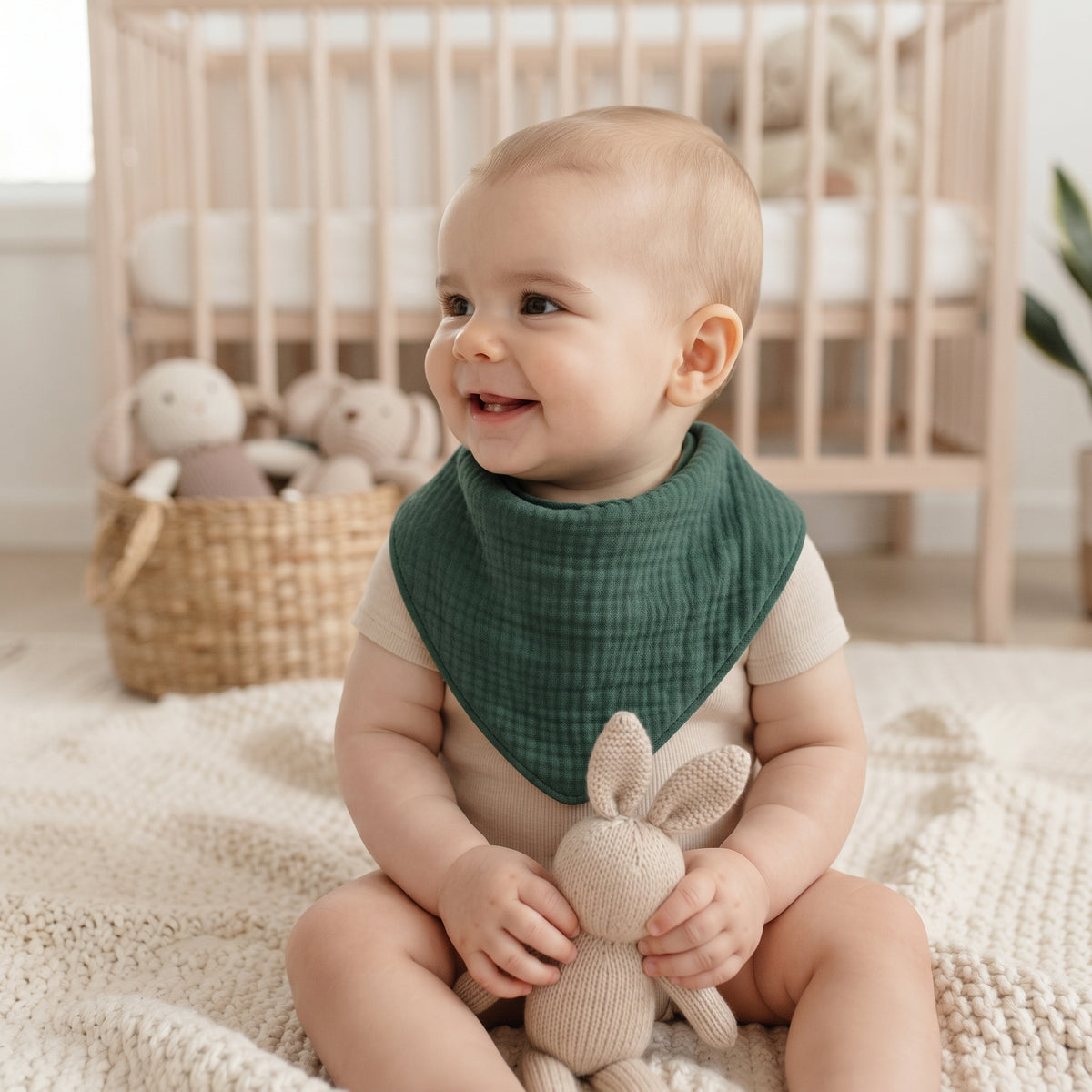 Bavoir en mousseline Monkey Mum® - Vert foncé