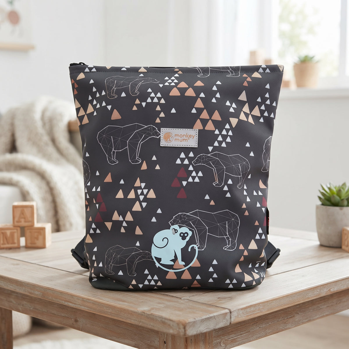 Petit sac à dos softshell pour enfant Monkey Mum® - Ours origami - Vert foncé