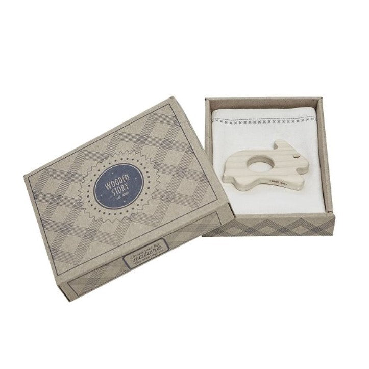 Wooden Story Jouet de dentition mini - Lapin avec mouchoir