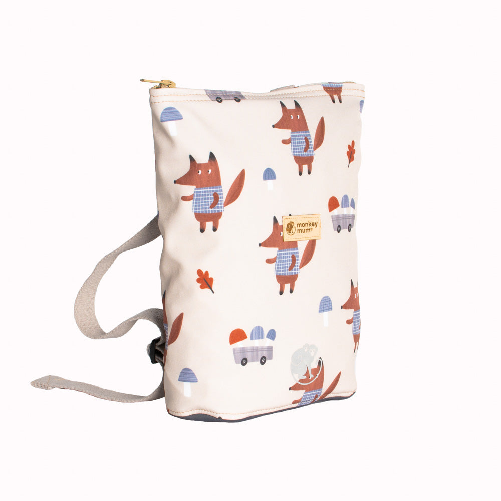 Kindersoftshellrugzakje Monkey Mum® - Vossen op paddenstoelen