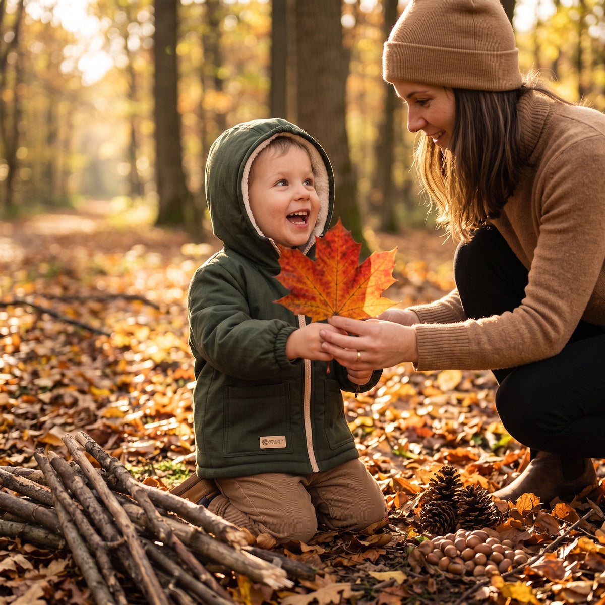 Veste d’hiver softshell enfant avec doublure en mouton Monkey Mum® - Petit chasseur kaki
