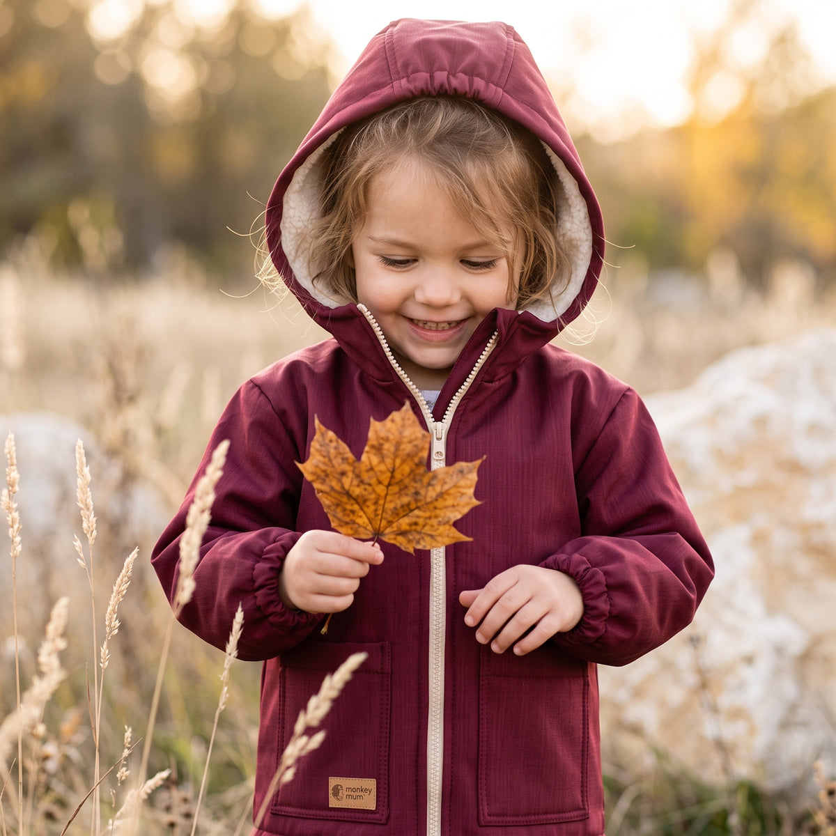 Veste softshell d’hiver pour enfant avec mouton Monkey Mum® - Petit Chaperon rouge bordeaux