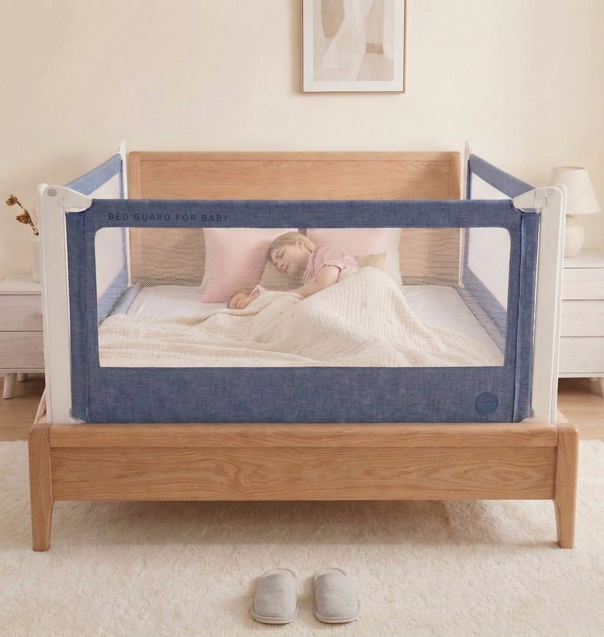 Barrière de lit Monkey Mum® Popular - bleu foncé - design - fin de série - déballée