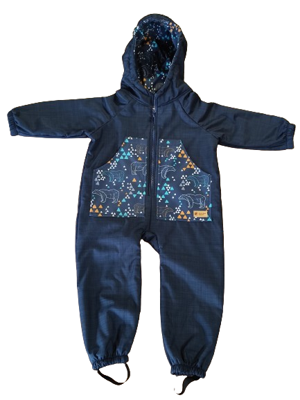 Monkey Mum® Combinaison d’hiver softshell pour enfants avec doublure en mouton - Conte du soir féerique avec un ours - taille 98/104, 110/116