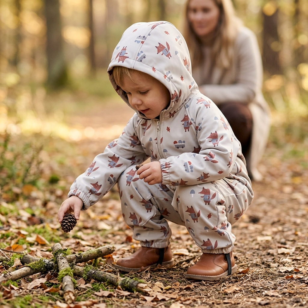 Combinaison softshell Monkey Mum® avec membrane – Renards dans les champignons - taille 98/104, 110/116