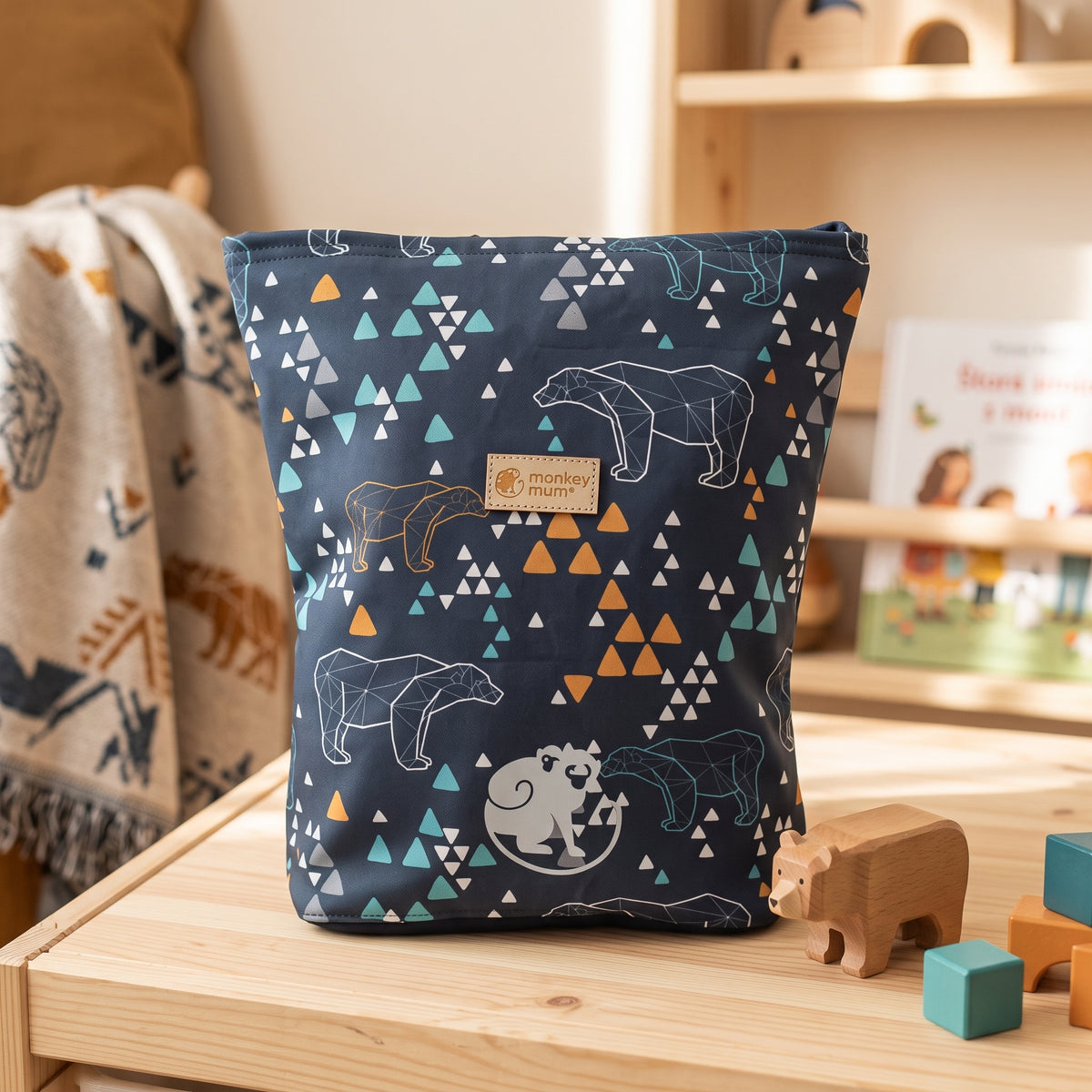 Petit sac à dos softshell pour enfant Monkey Mum® - Ours origami - Bleu foncé