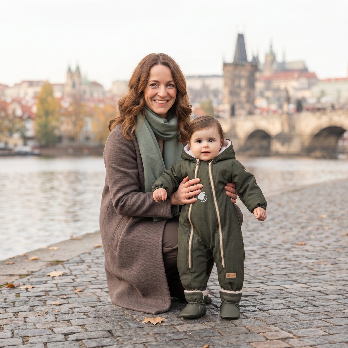 Monkey Mum® Kinder-winter-softshellpak met teddyfleece - Khaki boswachtertje - maat 62/68, 74/80