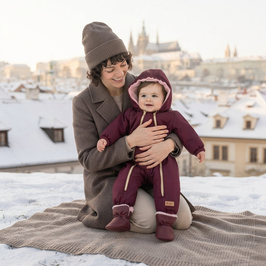 Monkey Mum® Combinaison d’hiver softshell enfant avec doublure en mouton - Petit Chaperon rouge bordeaux - t. 62/68, 74/80