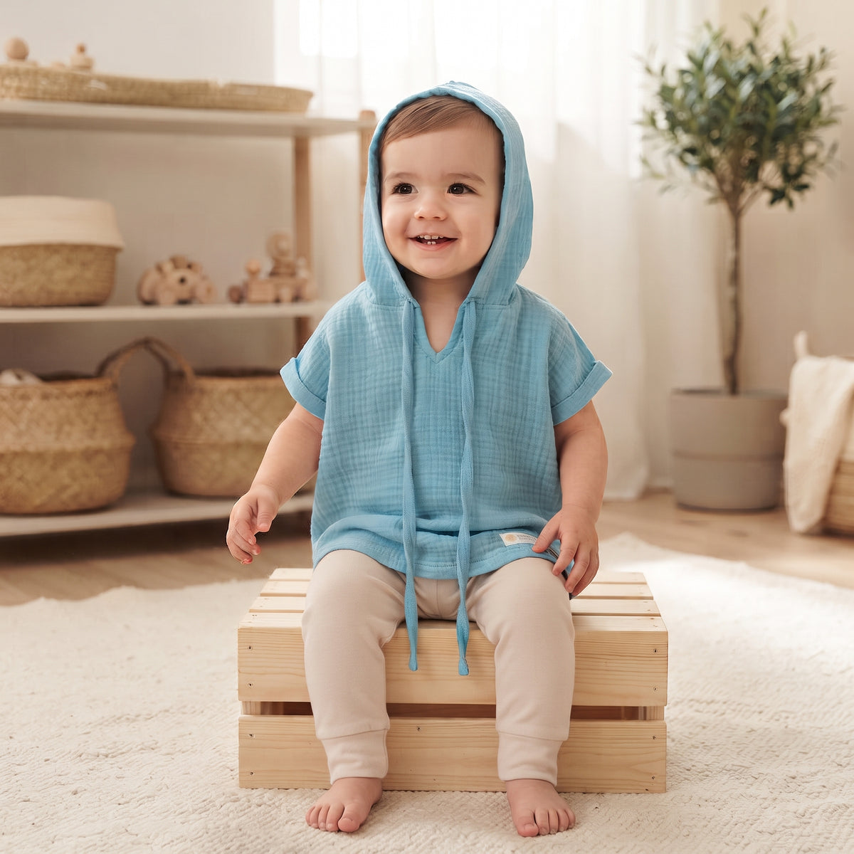T-shirt à capuche en mousseline Monkey Mum® - Menthe