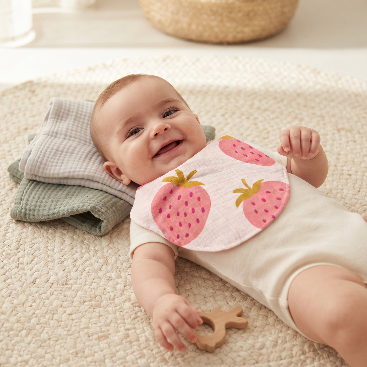 Bavoir en mousseline Monkey Mum® - Fraise