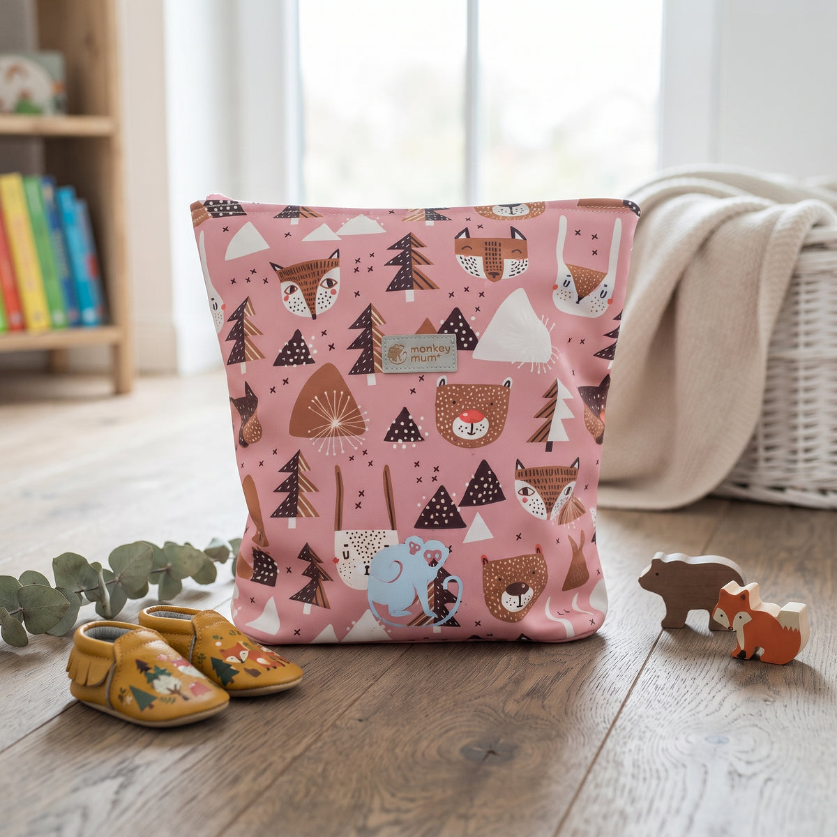 Petit sac à dos softshell pour enfant Monkey Mum® - Animaux de la forêt - Rose