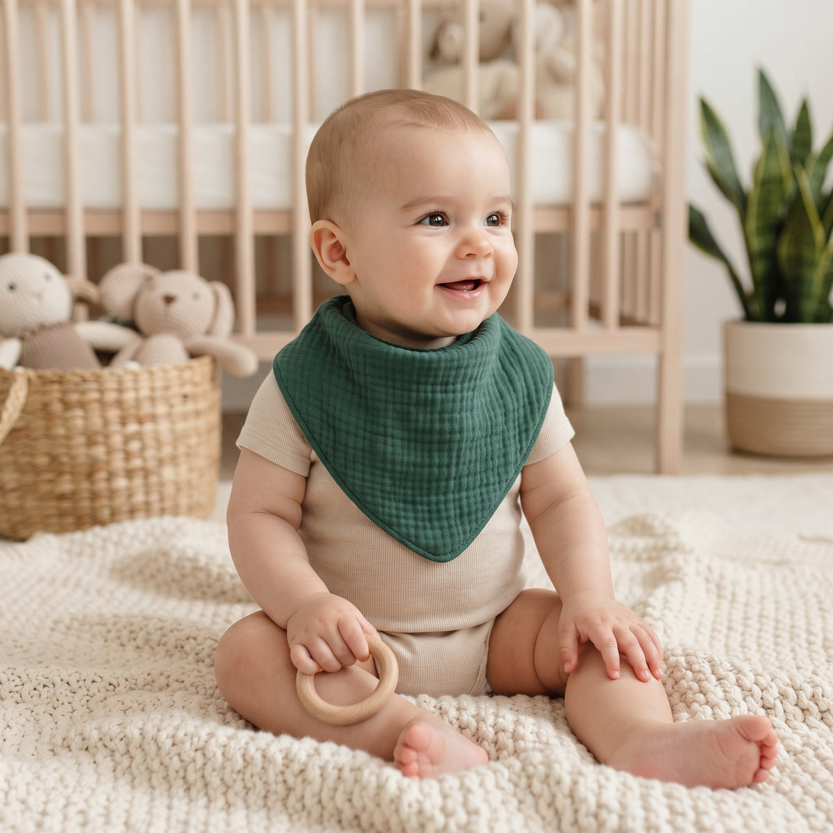 Bavoir en mousseline Monkey Mum® - Vert foncé