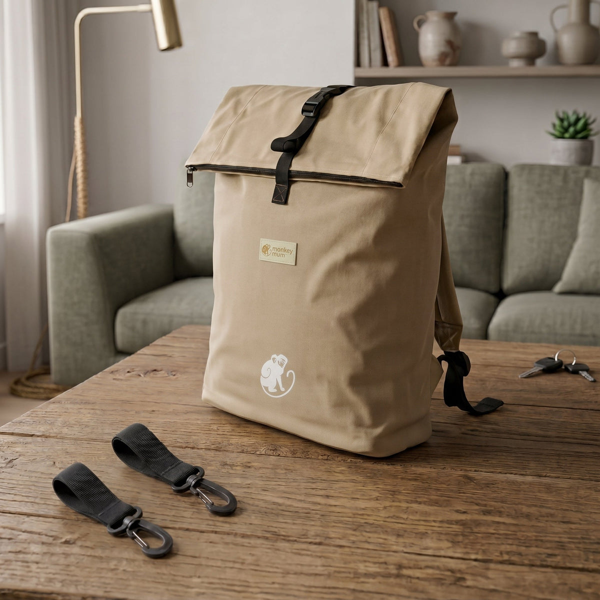 Monkey Mum® Twill rugzak voor kinderwagen – Woestijnzand