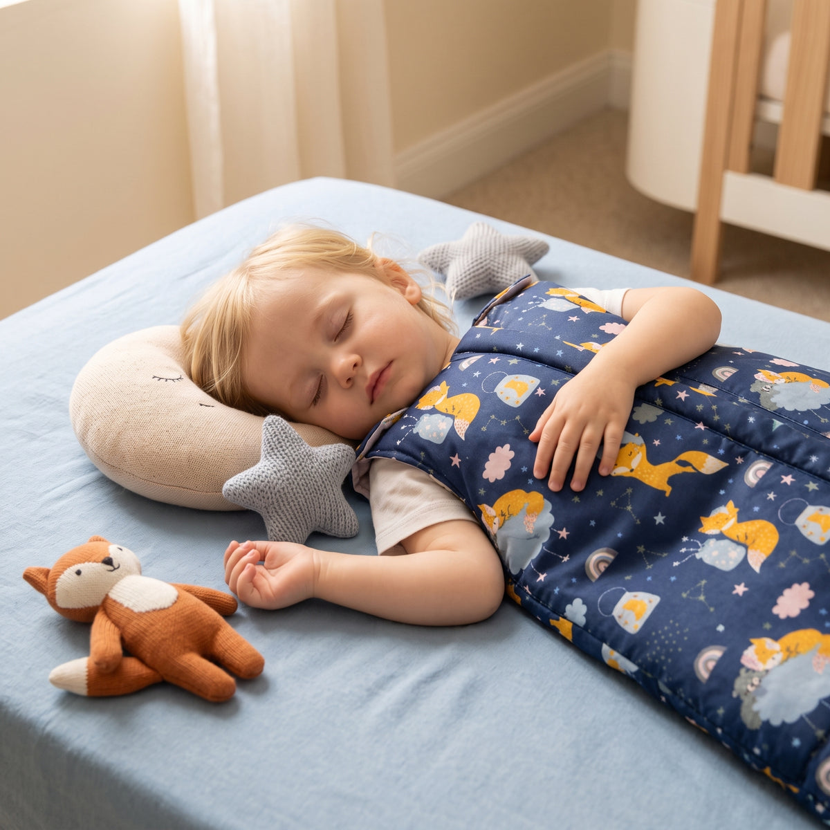 Winterse meegroei-slaapzak Monkey Mum® 0 - 4 jaar - set - Dromen met de vos