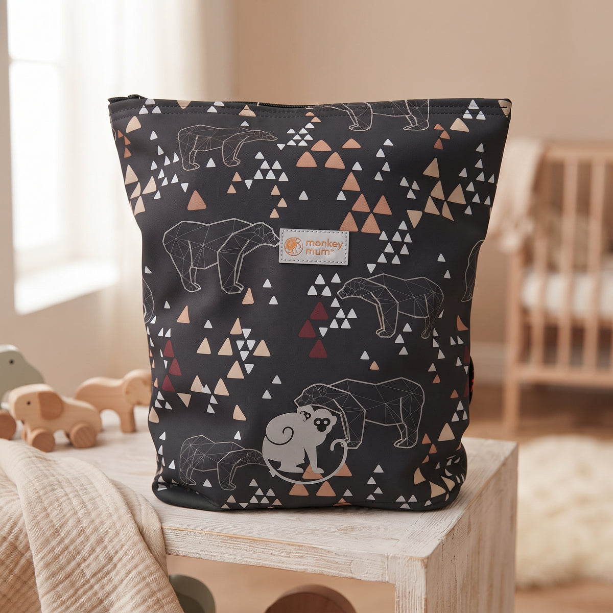 Petit sac à dos softshell pour enfant Monkey Mum® - Ours origami - Vert foncé