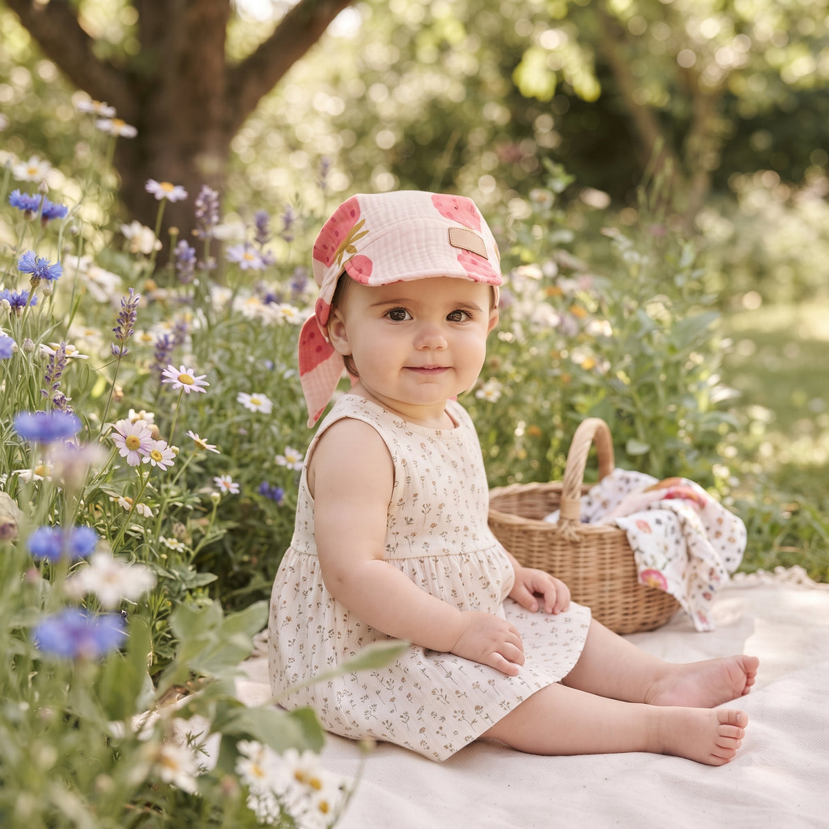 Foulard en mousseline avec visière Monkey Mum® - Fraise