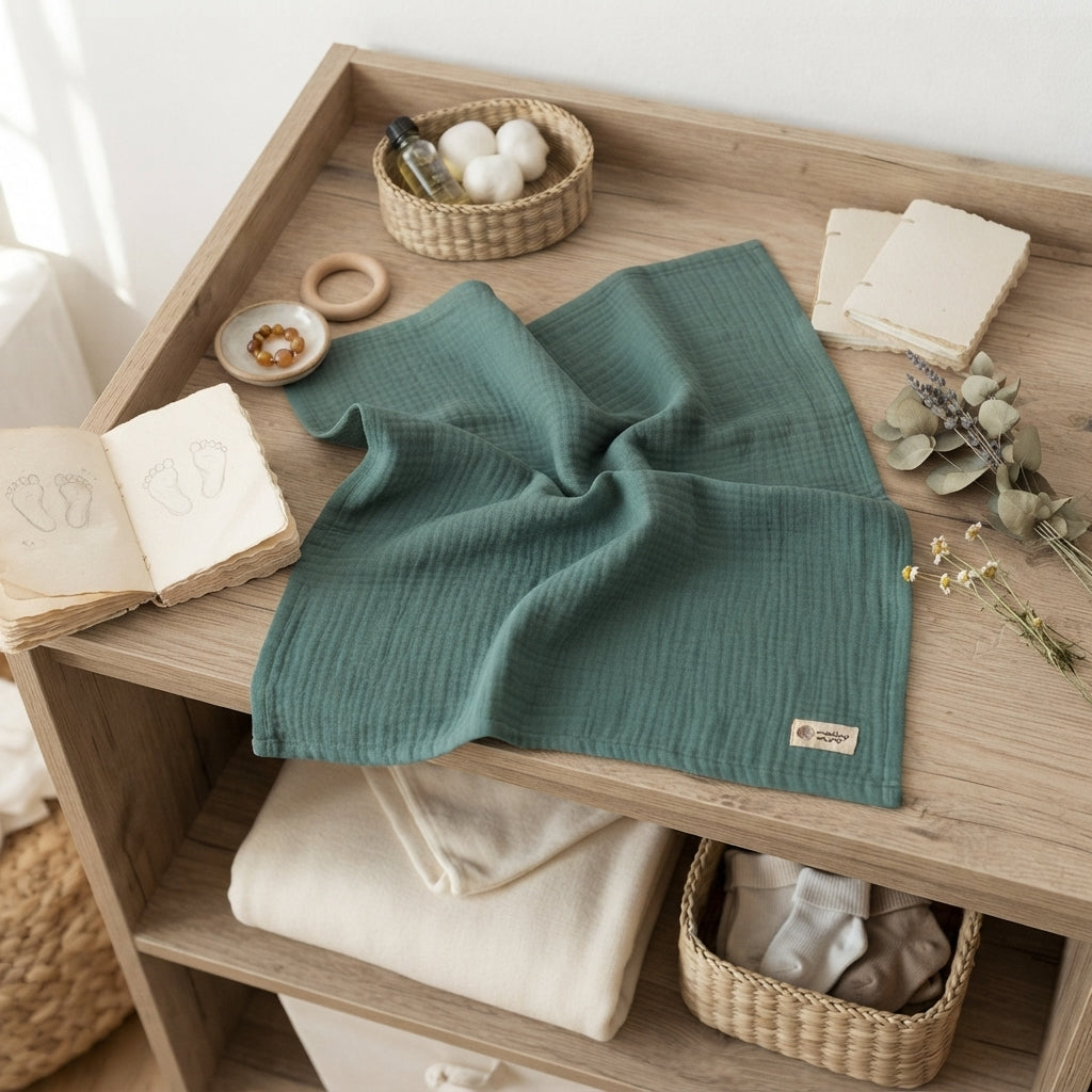 Couche en mousseline Monkey Mum® - Vert foncé