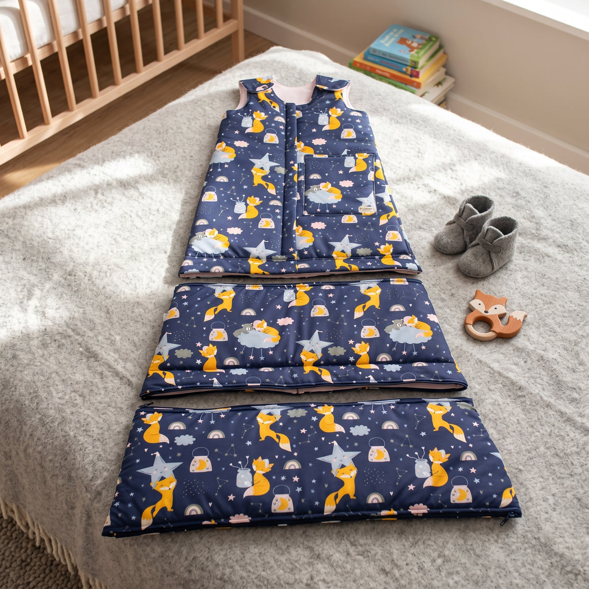 Winterse meegroei-slaapzak Monkey Mum® 0 - 4 jaar - set - Dromen met de vos