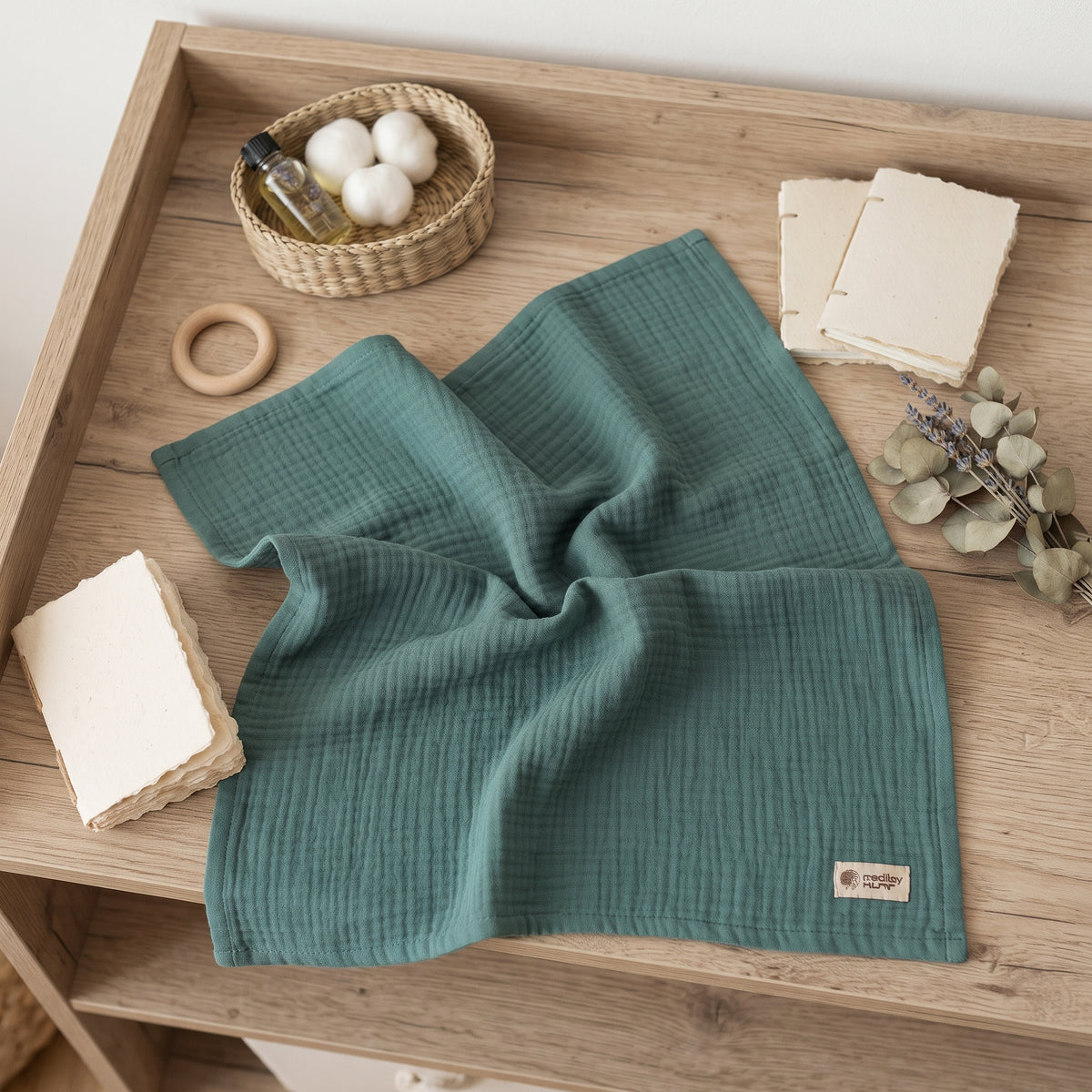 Couche en mousseline Monkey Mum® - Vert foncé