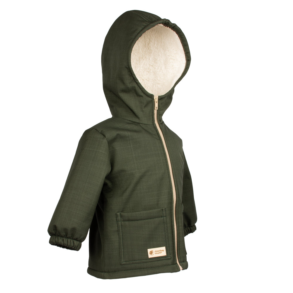 Veste d’hiver softshell enfant avec doublure en mouton Monkey Mum® - Petit chasseur kaki