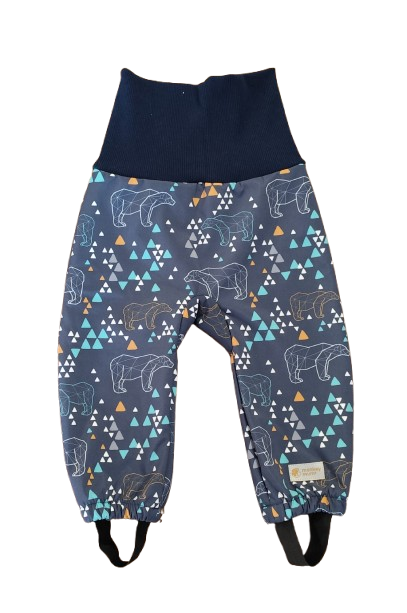 Kinder meegroeibroek voor de winter van softshell met teddyvoering Monkey Mum® - Origami beer - Donkerblauw