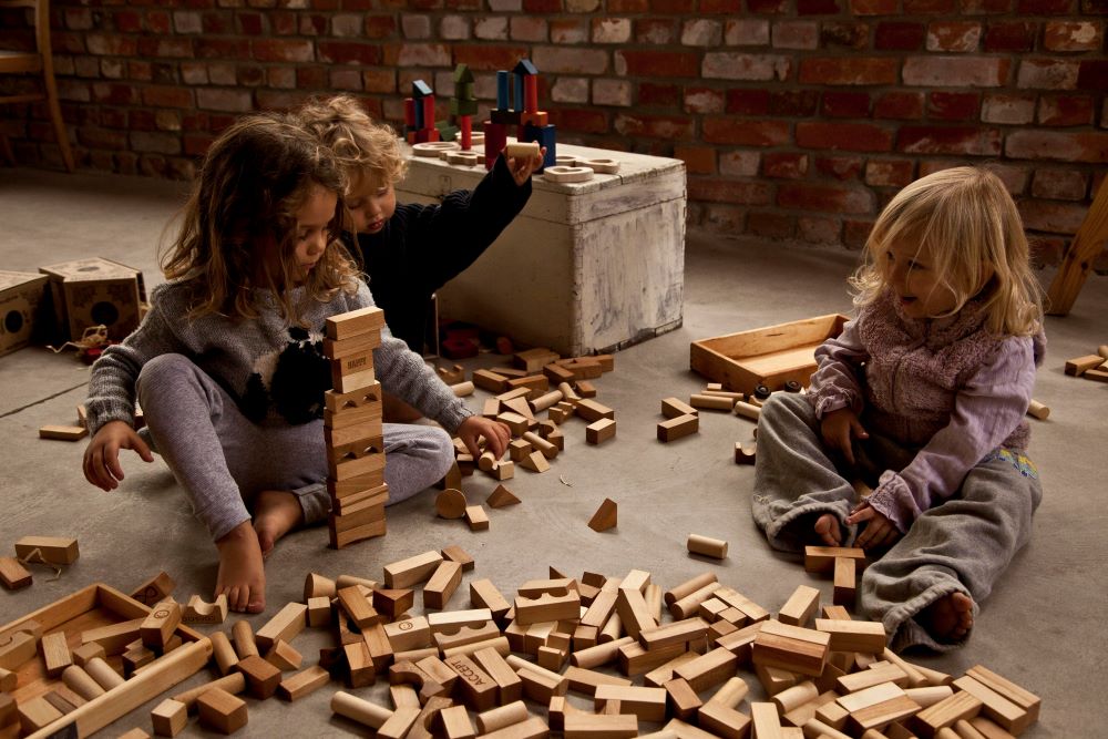 Wooden Story Blokjes in katoenen zak XL - 50 stuks - Natuurlijk
