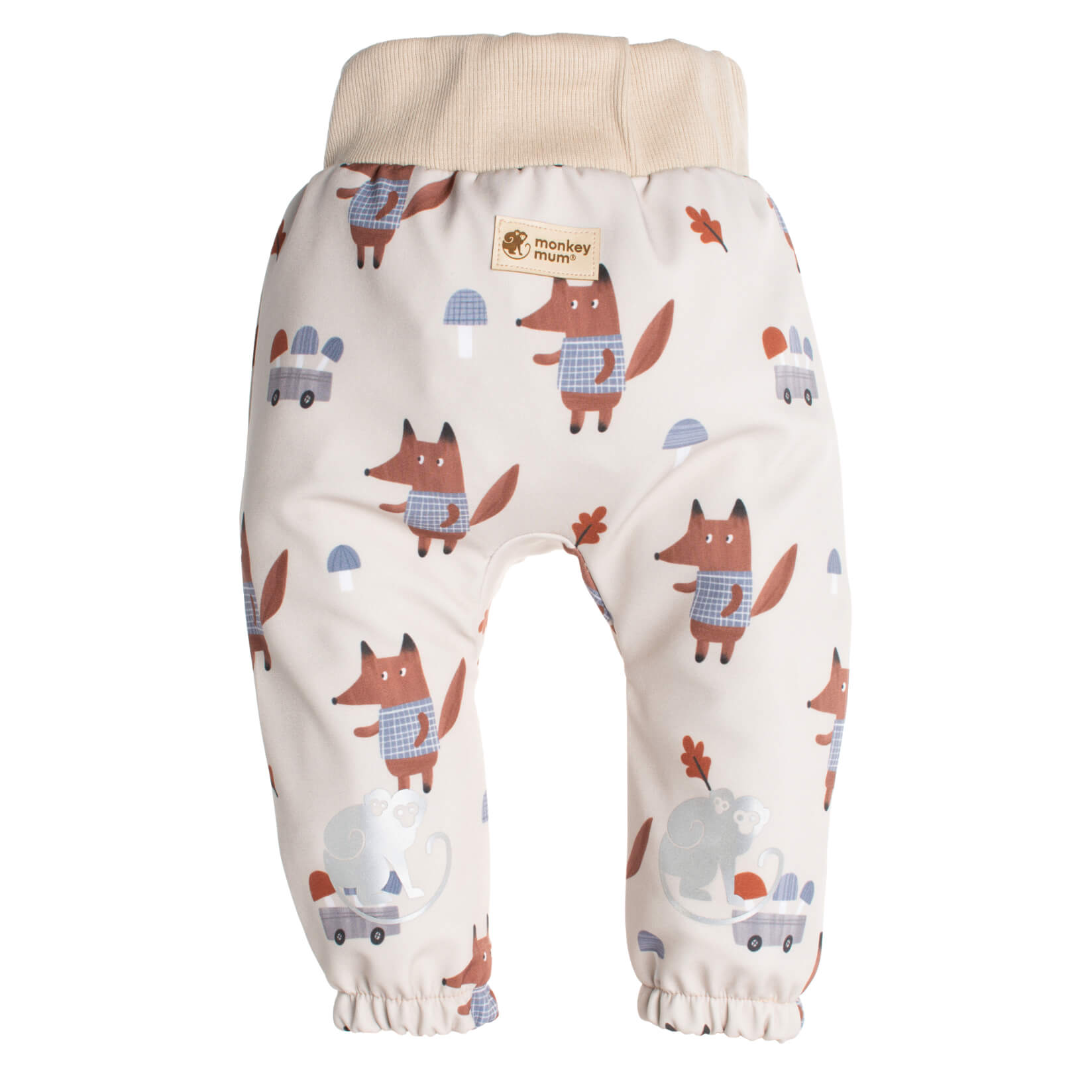 Pantalon enfant softshell avec membrane Monkey Mum® - Renards aux champignons