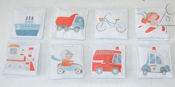 MyMoo Memoryspel van textiel - set van 8 paar - Vervoermiddelen