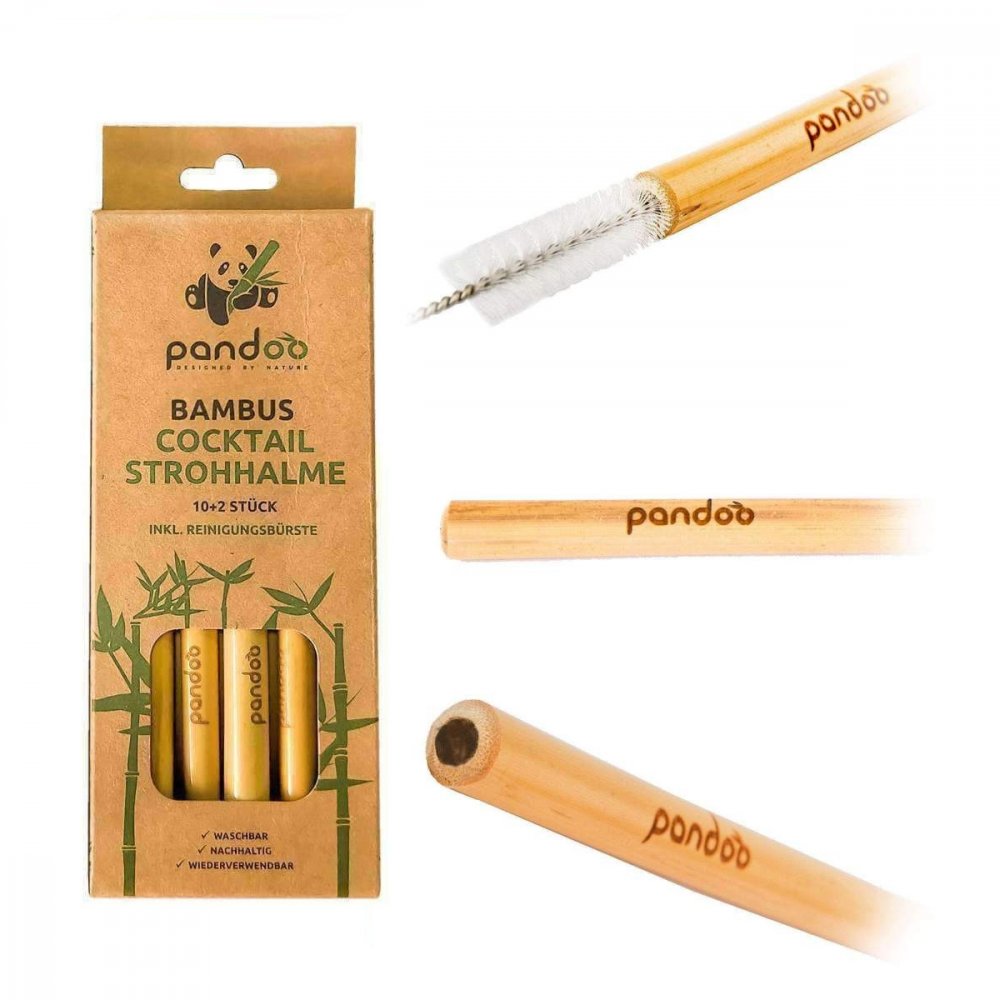 Paille courte en bambou avec brosse de nettoyage, 12 pcs