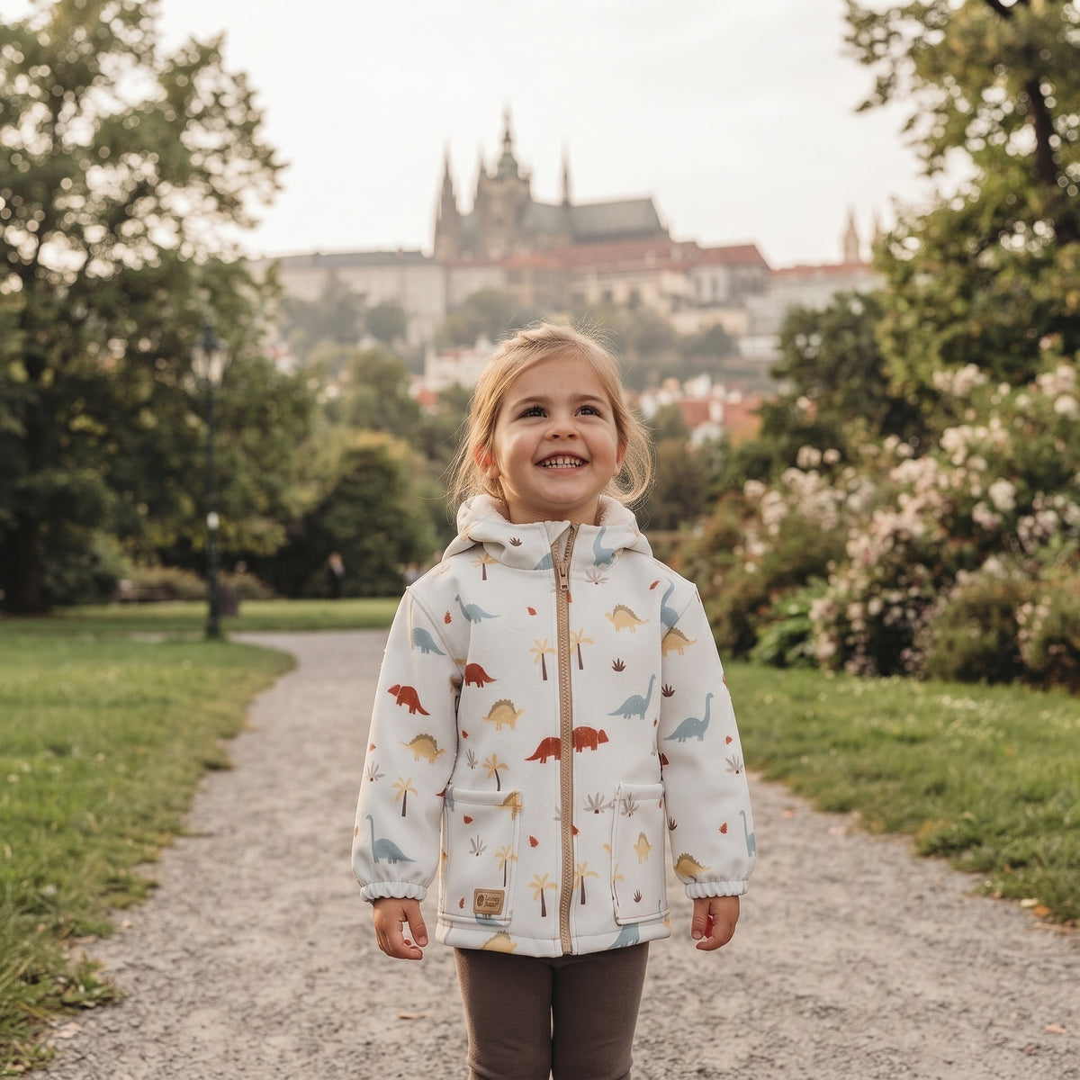 Veste softshell pour enfant avec membrane Monkey Mum® - Histoire de dinosaures