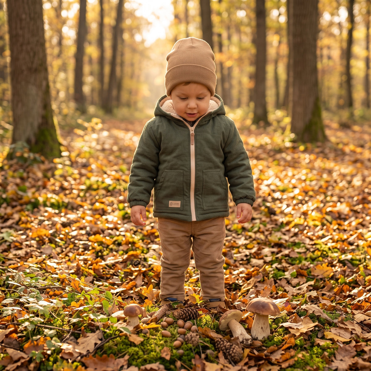 Kinder-winter-softshelljas met teddyfleece Monkey Mum® - Khaki boswachtertje