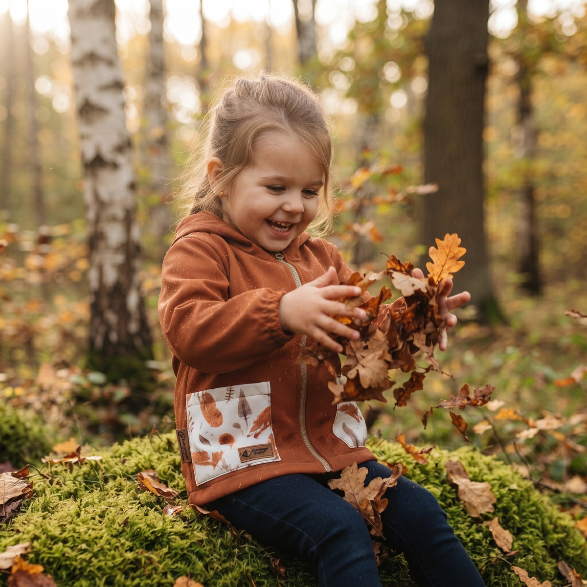 Veste softshell pour enfant avec membrane Monkey Mum® - Feuilles d’automne