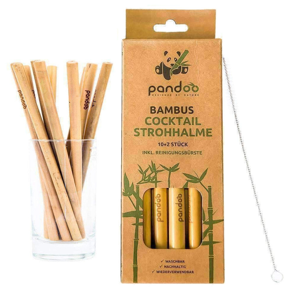 Paille courte en bambou avec brosse de nettoyage, 12 pcs