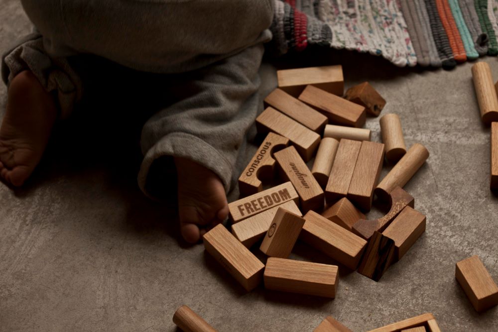 Wooden Story Blokjes in katoenen zak XL - 50 stuks - Natuurlijk
