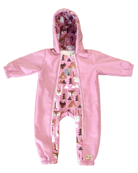 Monkey Mum® Combinaison d’hiver softshell pour enfants avec doublure en mouton - Petit mouton rose dans la forêt - taille 62/68, 74/80